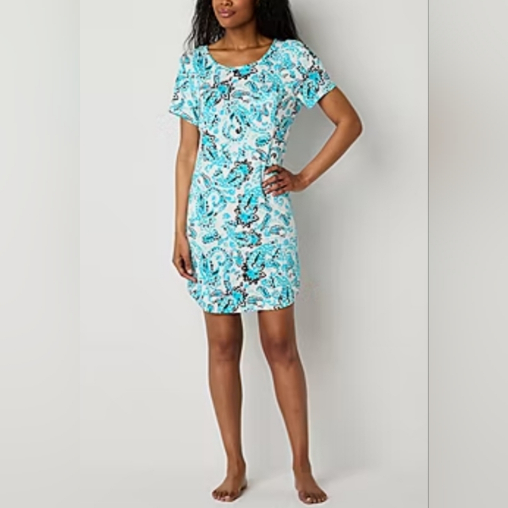 Liz Clairborne COOL & CALM nightshirt NIGHTGOWN brand new AQUA PAISLEY